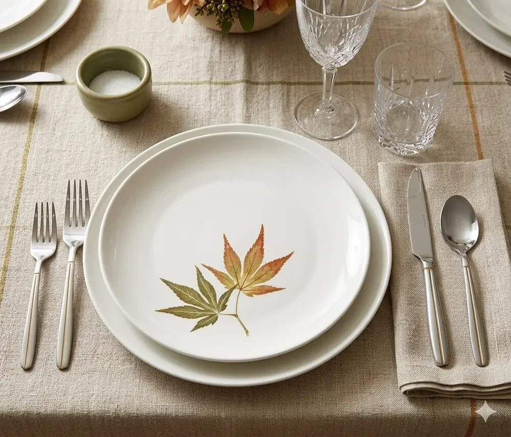 6 Dinner Plates - Franciscan Whitestone Ware Twice Nice Vintage 1959 Fall Leaves